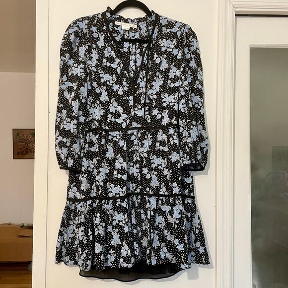 Veronica Beard Silk Mini Hawken Floral Patterned Dress sz 4 Black Multi Printed - Picture 3 of 14